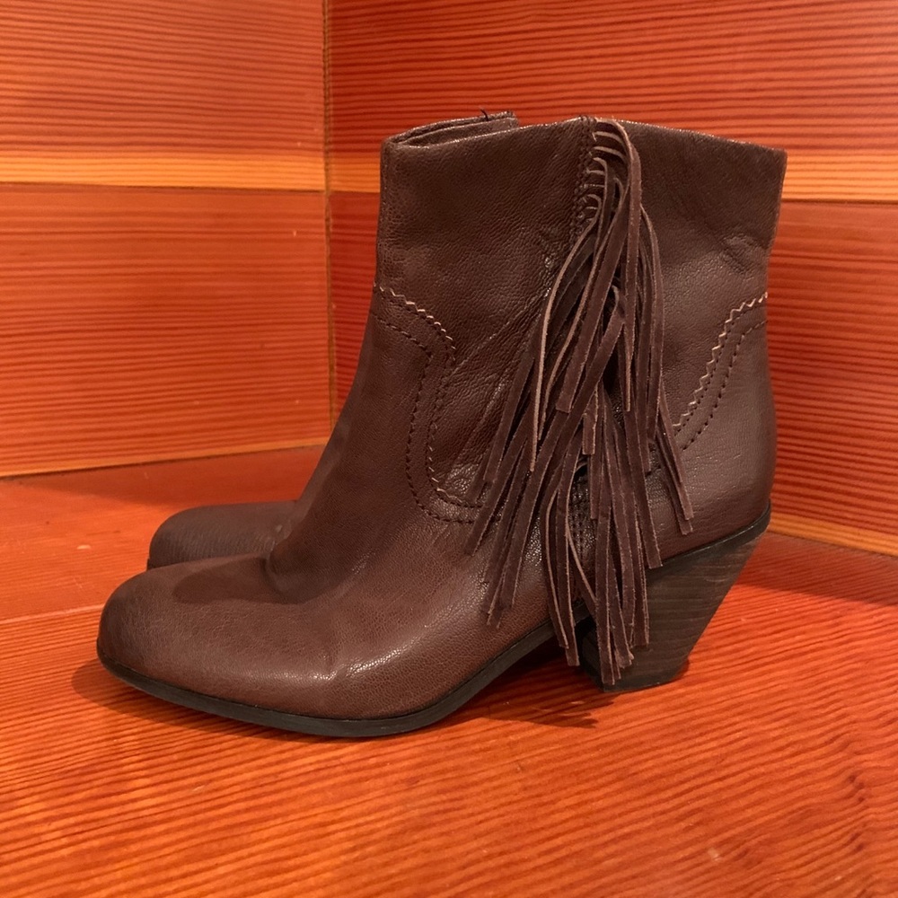 Sam Edelman dark brown leather fringe boots